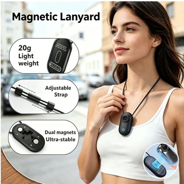 Alt view image 2 of 7 - 2.7K Mini Body Camera, 35g Necklace Chest Magnetic POV Camera | 32GB Memory Card, Thumb Size Wearable Camera with Accessories Kits Body Cam for Vlogging, Cycling, Hiking, Outdoor Sports
