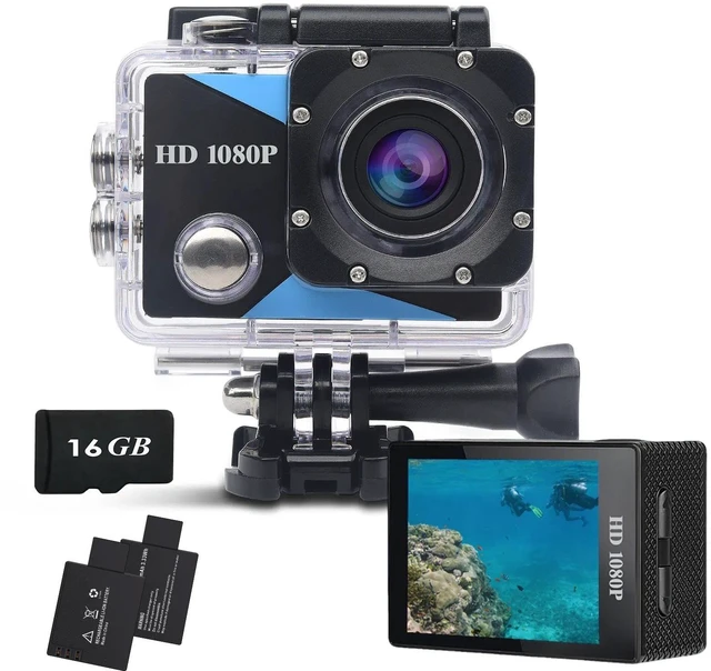 Main image of Action Camera Wide Angle 1080P Sports Camera 16GB Memory Card Action Cam 131ft Underwater Waterproof with 2 X Batteries with Accessories Kit Suitable for Helmet, Bicycle, etc.