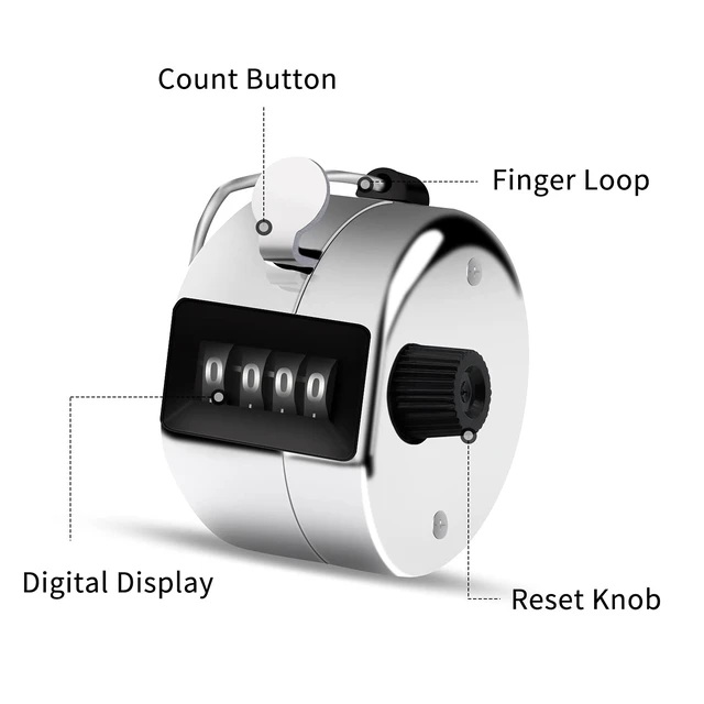 Alt view image 2 of 6 - 12 Pack Metal Hand Tally Counter 4-Digit Lap Counter Clicker, Manual Mechanical Handheld Pitch Click Counter with Finger Ring for School Golf & Knitting Row Croche, Silver