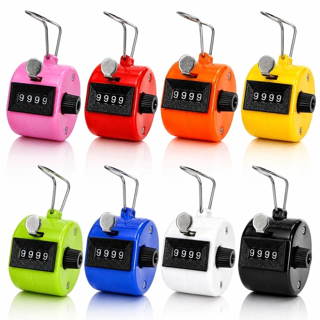 Main image of 8 Pack Handheld Tally Counter 4 Digit Mechanical Palm Clicker Counter, Assorted Color Number Counter/Pitchers Scores Counter/Crochet for Coaching, Knitting, People, Lap, Fishing, Golf