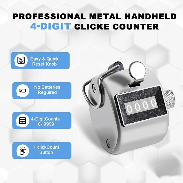 Alt view image 2 of 7 - Clicker Counter, Metal Hand Tally Counter Clicker 1PC, 4-Digit | Manual Mechanical Number Click Counter, One Hand Counter Clicker Digital Counting for Coaching Knitting People Lap Golf