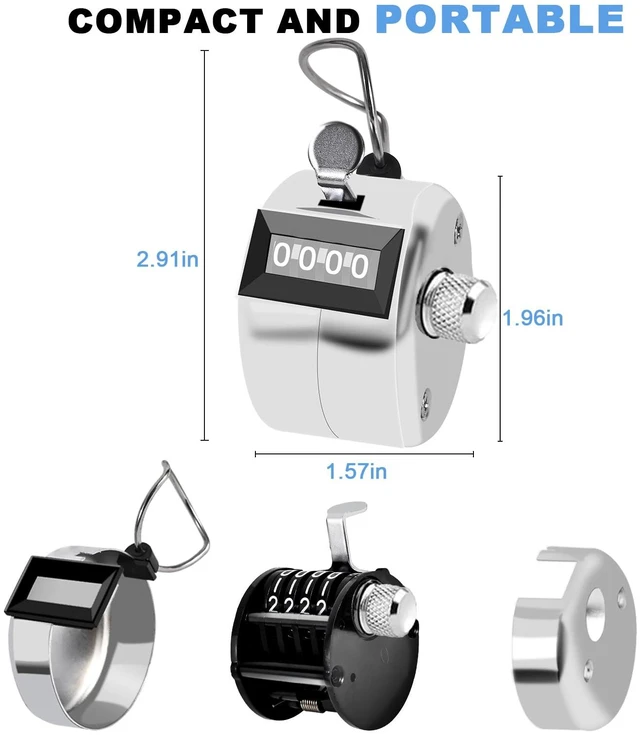 Alt view image 4 of 7 - Clicker Counter, Metal Hand Tally Counter Clicker 1PC, 4-Digit | Manual Mechanical Number Click Counter, One Hand Counter Clicker Digital Counting for Coaching Knitting People Lap Golf