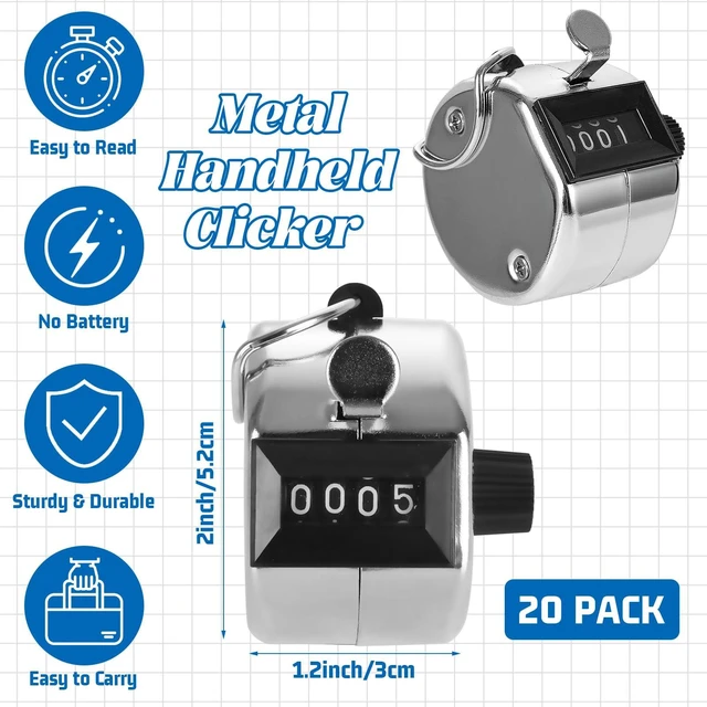 Alt view image 2 of 7 - 20 Pack Clicker Counter, Metal Hand Tally Counter Clicker, 4 Digit Mechanical Palm Pitch Counter Clicker for Counting Numbers Golf Sports Events Office Stadium