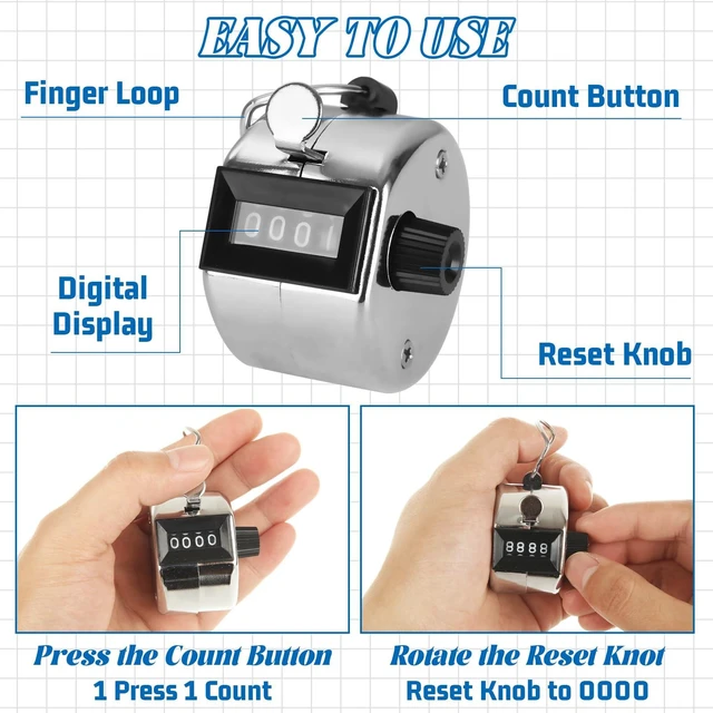 Alt view image 4 of 7 - 20 Pack Clicker Counter, Metal Hand Tally Counter Clicker, 4 Digit Mechanical Palm Pitch Counter Clicker for Counting Numbers Golf Sports Events Office Stadium