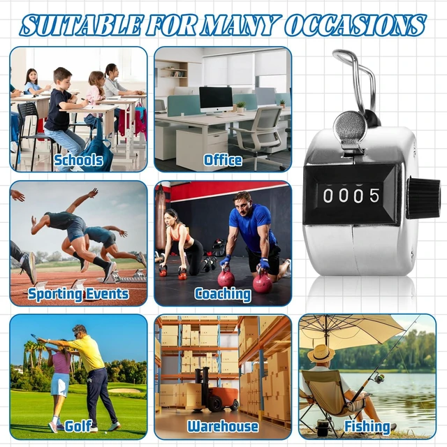 Alt view image 6 of 7 - 20 Pack Clicker Counter, Metal Hand Tally Counter Clicker, 4 Digit Mechanical Palm Pitch Counter Clicker for Counting Numbers Golf Sports Events Office Stadium