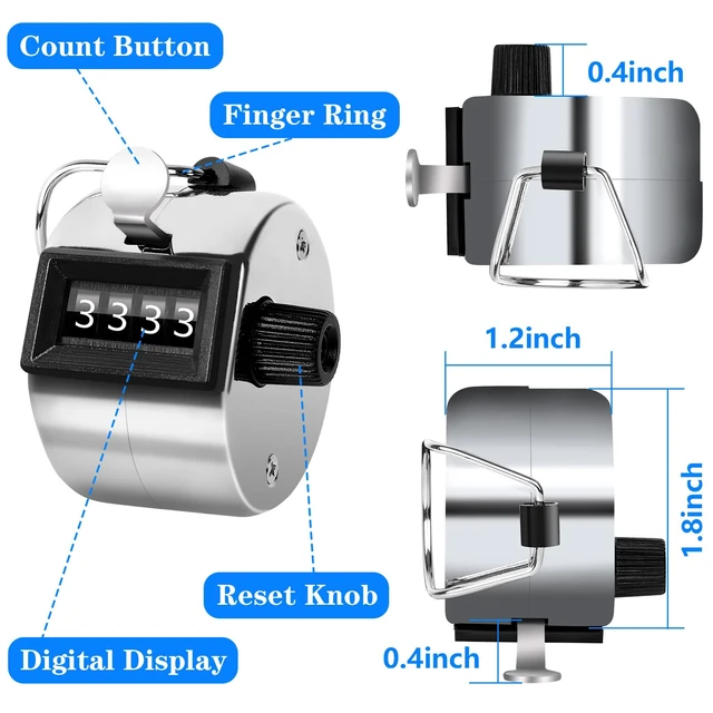 Alt view image 2 of 7 - 5Pcs Metallic Handheld Tally Clicker Counter 4 Digital Number | School Event Golf Sports Office Stadium, 4 Digital Number Clicker, 5 Pcs Handheld Counter Bulk