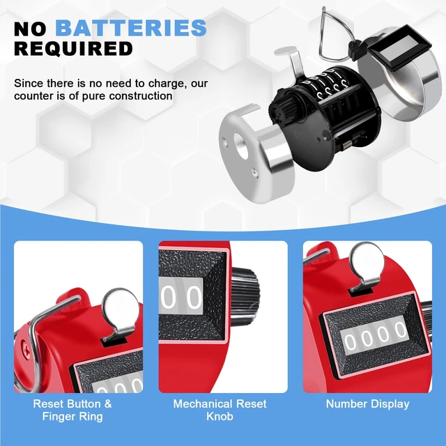 Alt view image 4 of 6 - Clicker Counter Handheld Tally Counter 4-Digit Number Click Counter | Mechanical Clickers Counters, Portable Pitch Umpire Handy Tally Click Counter for Coaching, Knitting, People, Lap, Golf