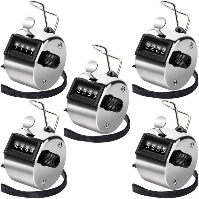 Main image of 5Pcs Metallic Handheld Tally Clicker Counter 4 Digital Number | School Event Golf Sports Office Stadium, 4 Digital Number Clicker, 5 Pcs Handheld Counter Bulk