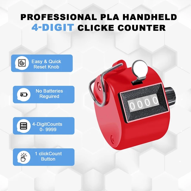 Alt view image 3 of 6 - Clicker Counter Handheld Tally Counter 4-Digit Number Click Counter | Mechanical Clickers Counters, Portable Pitch Umpire Handy Tally Click Counter for Coaching, Knitting, People, Lap, Golf