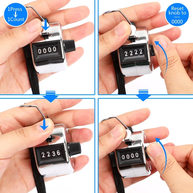 Alt view image 3 of 7 - 5Pcs Metallic Handheld Tally Clicker Counter 4 Digital Number | School Event Golf Sports Office Stadium, 4 Digital Number Clicker, 5 Pcs Handheld Counter Bulk
