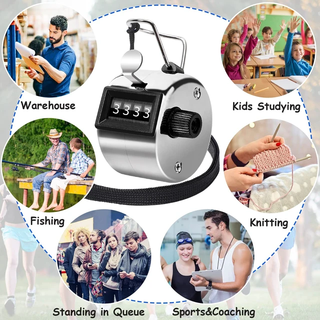 Alt view image 7 of 7 - 5Pcs Metallic Handheld Tally Clicker Counter 4 Digital Number | School Event Golf Sports Office Stadium, 4 Digital Number Clicker, 5 Pcs Handheld Counter Bulk
