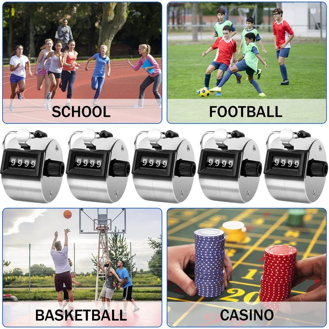 Alt view image 6 of 7 - 5Pcs Metallic Handheld Tally Clicker Counter 4 Digital Number | School Event Golf Sports Office Stadium, 4 Digital Number Clicker, 5 Pcs Handheld Counter Bulk