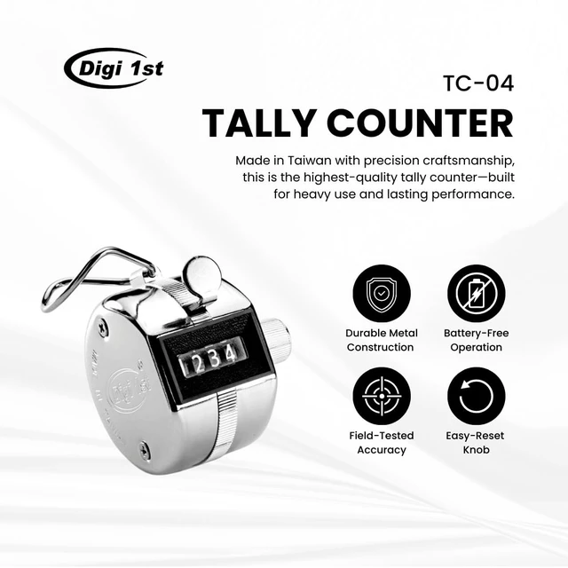 Alt view image 2 of 5 - TC-04 Handheld Tally Counter, Digital Pitch Counter Clicker, Mechanical Lap Counter, Taiwan Made Heavy Duty Counter (1-Pack)