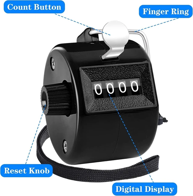 Alt view image 3 of 7 - Black Handheld Tally Counter Clicker 4 Digital for School Event | For Row Sport School Event Coaches, Mechanical 4 Digit Counting, Handheld People Clicker Counter