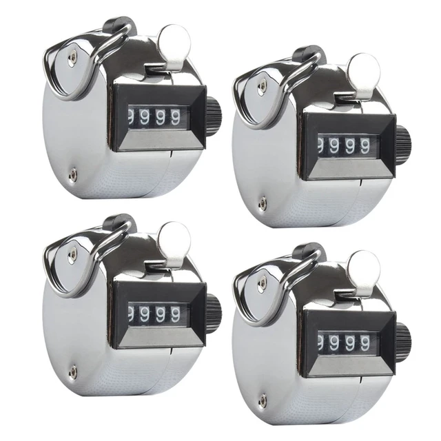 Main image of 4 Pcs Handheld Tally Counter 4 Digit Mechanical Clicker Counters | Metal Mechanical Palm Count Clicker, Max 9999 Numbers Recorder Trackers, Sports Golf Coach Inventory Warehouse Equipment