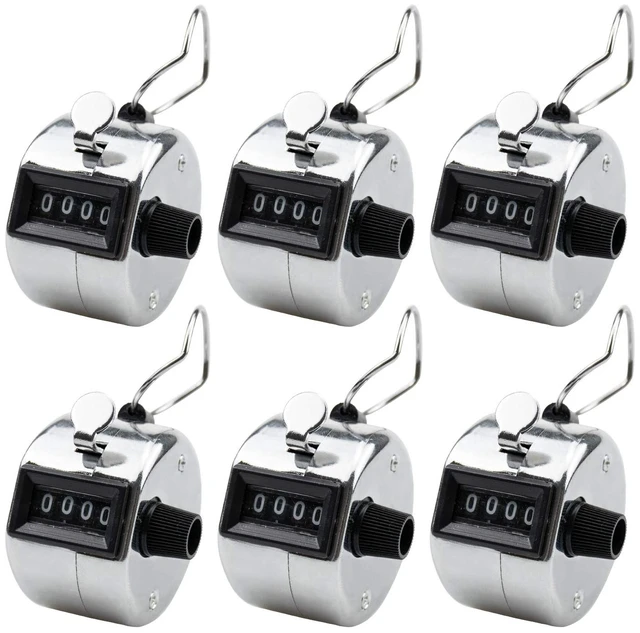 Main image of 6 Pack Metal Hand Tally Counter Digital Lap Counter Clicker Handheld Mechanical Number Click Counters for Knitting, Coaching, Fishing, Golf, Lap, Baseball, Row Sport
