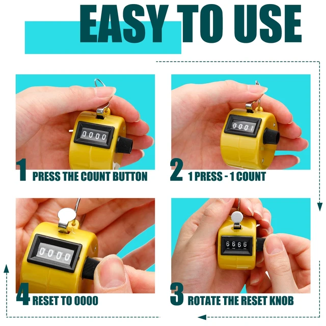 Alt view image 4 of 7 - 25 Pcs Tally Counter People Counter 4 Digit Click, Multi Colors | Mechanical Palm Clicker for Golf Sports Events, Hand Tally with Wrist Strap, Stadium Office Crowd Tracking Numbers