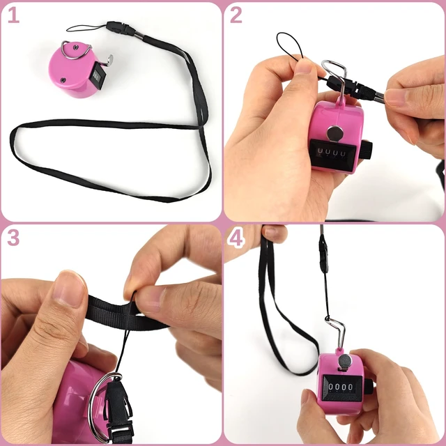Alt view image 7 of 7 - Clicker Counter Handheld Tally Counter 4-Digit Number Counter for Coaching, Knitting, Lap, Fishing, Golf and Row Sport with 2-Nylon Lanyard,Pink