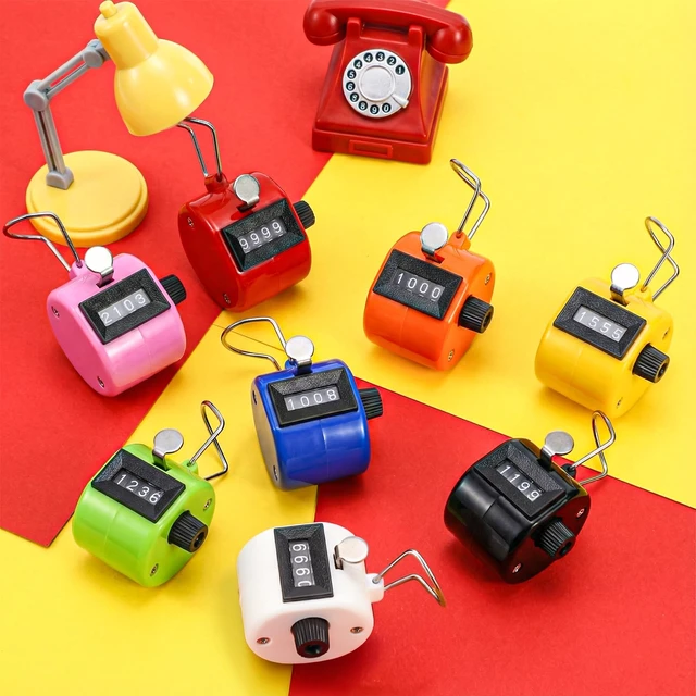 Alt view image 6 of 7 - 16 Pcs Hand Clicker Counter, 4 Digit Manual Mechanical Tally Counters with Finger Ring, Handheld Assorted Color Pitch Clicker Counter for Sports Stadium Coaching, 8 Color
