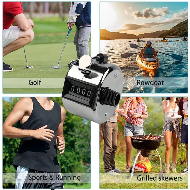 Alt view image 2 of 6 - Metal Hand Tally Clicker Counter, 4-Digit Number Count Clicker with Metal Case Mechanical Counter for Coaching, Knitting, Lap, Fishing, Golf and Row with 2-Nylon Lanyard,Silver