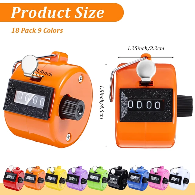 Alt view image 2 of 6 - 18 Pack Handheld Clicker Counter, 4 Digit Mechanical Tally Counter with Metal Ring, Assorted 9 Colors for Counting, Coaching, Knitting, Sports, Golf & People Counting