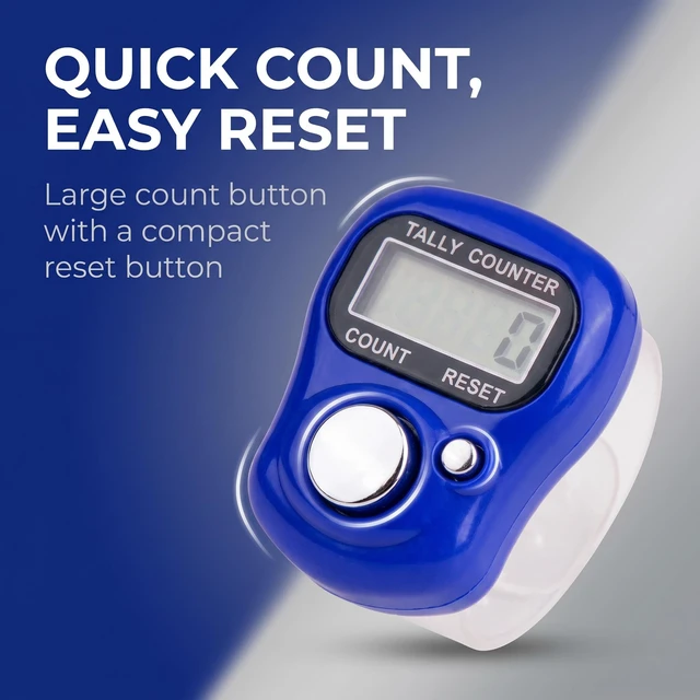 Alt view image 5 of 7 - Blue Electronic Finger Counter, Handheld LED Digital Row Counter with Ring for Golf, Hand Tally Counter for Hair Care Users, Unisex, 1 Count