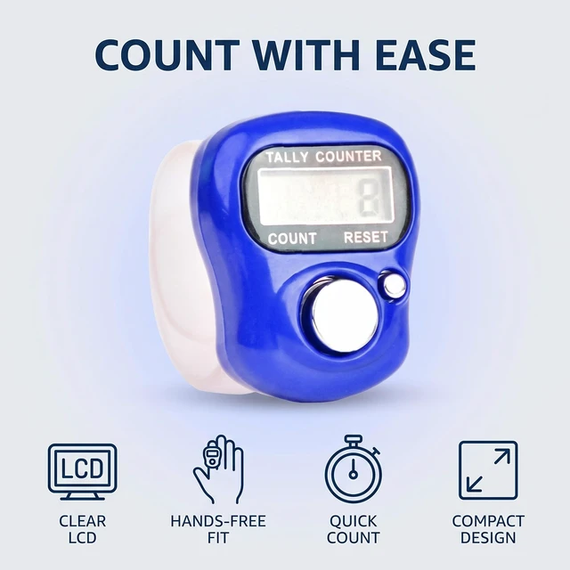 Alt view image 6 of 7 - Blue Electronic Finger Counter, Handheld LED Digital Row Counter with Ring for Golf, Hand Tally Counter for Hair Care Users, Unisex, 1 Count