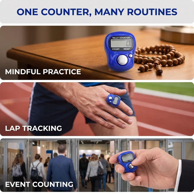 Alt view image 7 of 7 - Blue Electronic Finger Counter, Handheld LED Digital Row Counter with Ring for Golf, Hand Tally Counter for Hair Care Users, Unisex, 1 Count