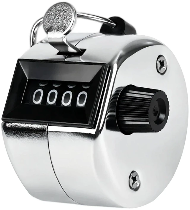 Main image of Metal Handheld Tally Counter, Clicker Counter with 4 Digit Display | Hand Mechanical Counter for Counting, Golf, Baseball, Knitting, Coaching, Fishing and Laps