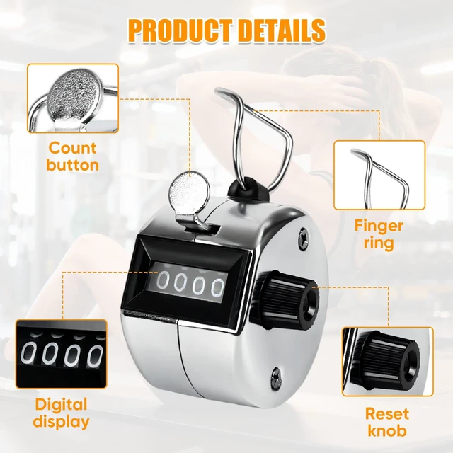Alt view image 4 of 7 - Metal Handheld Tally Counter, Clicker Counter with 4 Digit Display | Hand Mechanical Counter for Counting, Golf, Baseball, Knitting, Coaching, Fishing and Laps