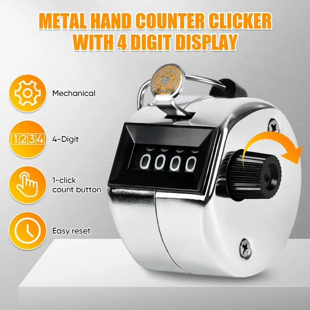 Alt view image 3 of 7 - Metal Handheld Tally Counter, Clicker Counter with 4 Digit Display | Hand Mechanical Counter for Counting, Golf, Baseball, Knitting, Coaching, Fishing and Laps