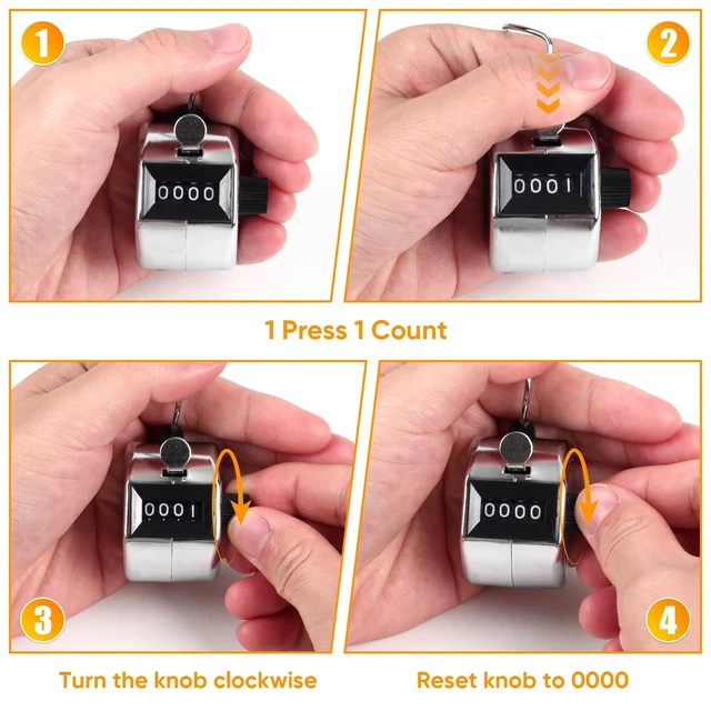 Alt view image 6 of 7 - Metal Handheld Tally Counter, Clicker Counter with 4 Digit Display | Hand Mechanical Counter for Counting, Golf, Baseball, Knitting, Coaching, Fishing and Laps