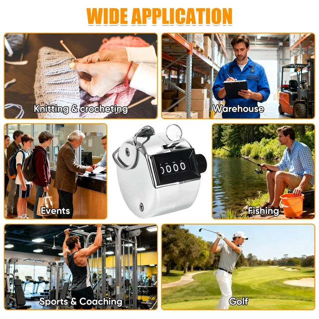 Alt view image 7 of 7 - Metal Handheld Tally Counter, Clicker Counter with 4 Digit Display | Hand Mechanical Counter for Counting, Golf, Baseball, Knitting, Coaching, Fishing and Laps