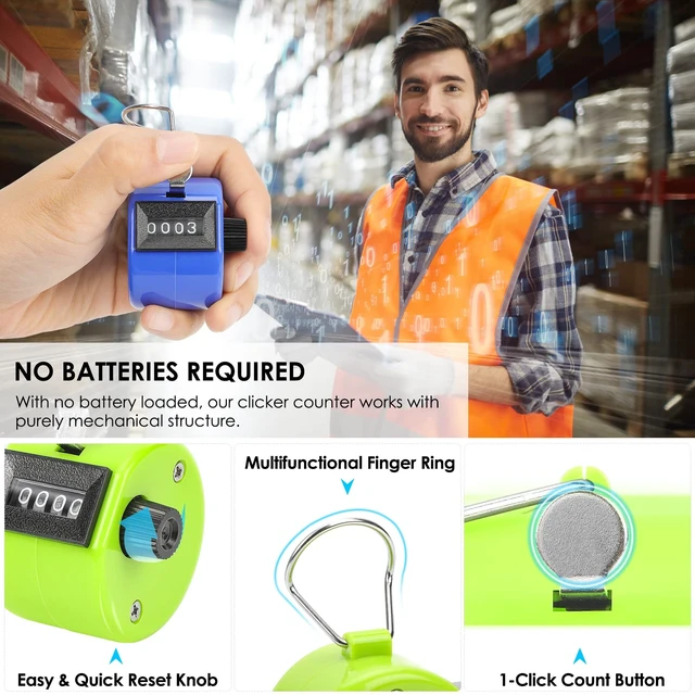 Alt view image 4 of 7 - Tally Counter, 6 Pack, 4-Digit Mechanical Clickers, 6 Colors | 6 Colors for Easy Assignment; Battery-Free Counting; 4-Digit Display; Lightweight ABS Case; Finger Ring; Multi-Use
