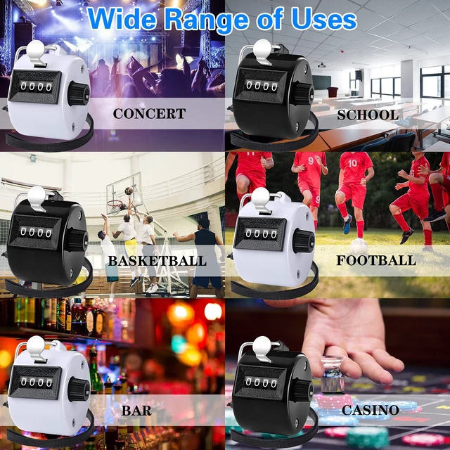 Alt view image 5 of 5 - 2 Pack Hand Tally Counter 4 Digital Click Counter for Sport Row School Event (Black White)