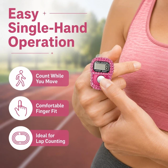 Alt view image 2 of 7 - Electronic Tally Counter with Display, Resettable Portable Electronic Finger Counter for Golf, Track and Field, Lap Counting (Pink)