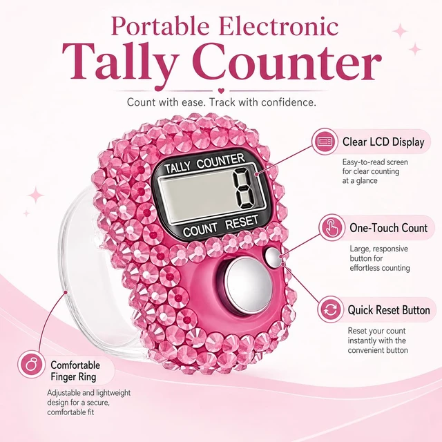 Alt view image 6 of 7 - Electronic Tally Counter with Display, Resettable Portable Electronic Finger Counter for Golf, Track and Field, Lap Counting (Pink)