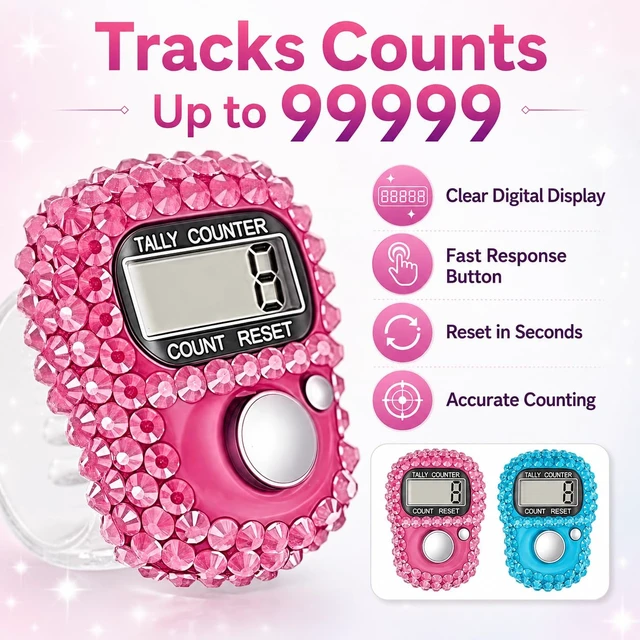 Alt view image 5 of 7 - Electronic Tally Counter with Display, Resettable Portable Electronic Finger Counter for Golf, Track and Field, Lap Counting (Pink)