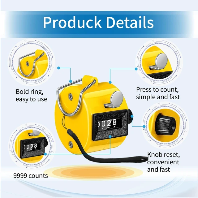 Alt view image 2 of 6 - Handheld Clicker Counters - Golf Digital 4-Digit Baseball Finger Click Mechanical Tally Counter with 3pcs Lanyard for Sports Events Coaching Counting