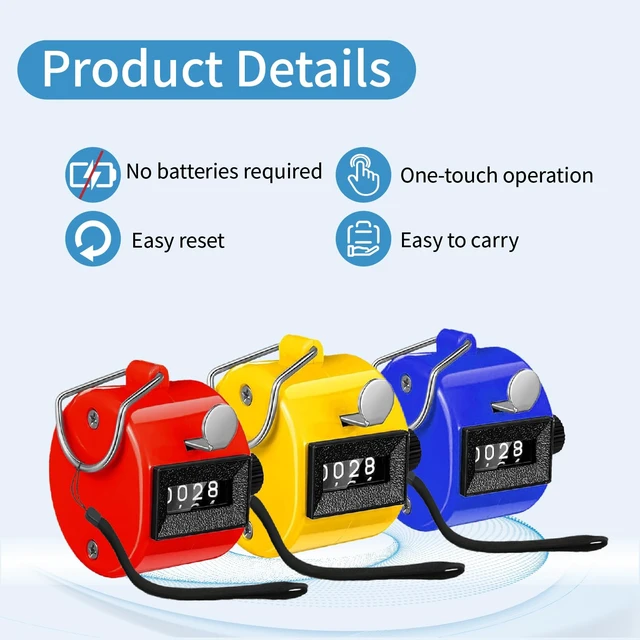 Alt view image 3 of 6 - Handheld Clicker Counters - Golf Digital 4-Digit Baseball Finger Click Mechanical Tally Counter with 3pcs Lanyard for Sports Events Coaching Counting