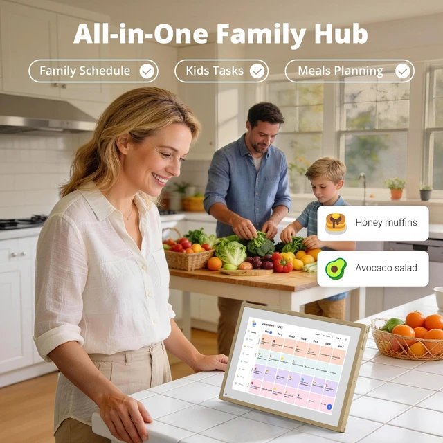 Alt view image 3 of 7 - Digital Calendar 10.1 Inch, 1080P Full HD WIFI Interactive Touchscreen Electronic Calendar & 2026 Smart Family Planner, Chore Chart for Multiple Kids, Rewards & Picture Frame, Natural Wood