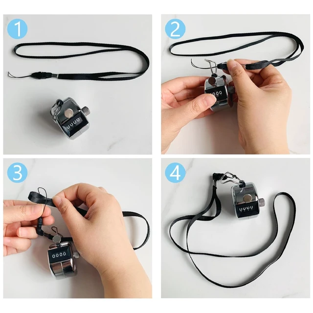 Alt view image 6 of 7 - Metal Hand Tally Clicker Counter, 4-Digit Number Display for Coaching, Knitting, Lap, Fishing, Golf and Row Sport with 2-Nylon Lanyard,Silver