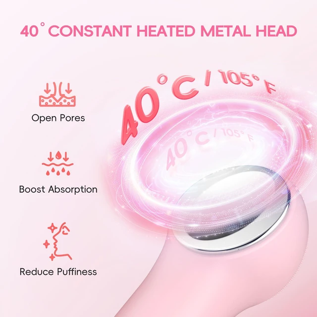 Alt view image 4 of 7 - Facial Cleansing Brush, 2 in 1 Rechargeable Silicone Face Scrubber with Heat Massage Head, Electric Vibrating Exfoliating and Massaging, Waterproof Face Cleanser for Women and Men (Pink)