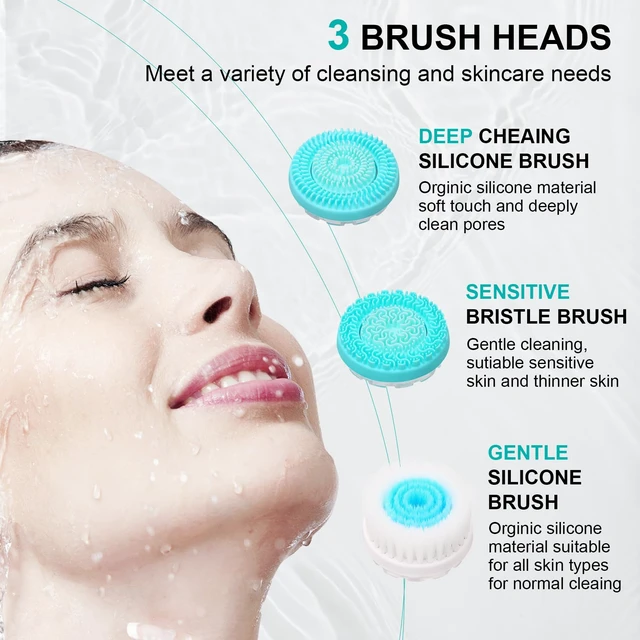 Alt view image 4 of 7 - Facial Cleansing Brush, Waterproof Dual-Rotation Face Scrubber Exfoliator with 3 Brush Heads and 2 Adjustable Speeds, Rechargeable Exfoliating Face Brushes for Cleansing and Skin Care (Blue)
