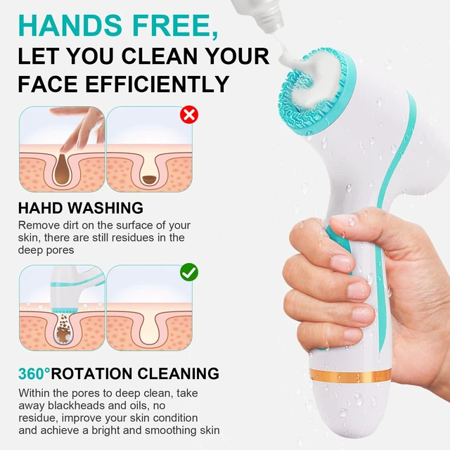 Alt view image 7 of 7 - Facial Cleansing Brush, Waterproof Dual-Rotation Face Scrubber Exfoliator with 3 Brush Heads and 2 Adjustable Speeds, Rechargeable Exfoliating Face Brushes for Cleansing and Skin Care (Blue)