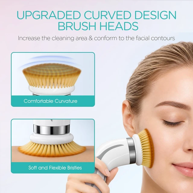 Alt view image 4 of 7 - Facial Cleansing Brush-Spin Face Scrubber Exfoliator Rechargeable, 2-Speed Rotation, Electric Face Wash Brushes for Cleansing and Exfoliating, with 2 Brush Heads, Grey