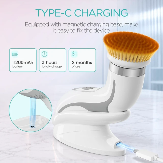 Alt view image 5 of 7 - Facial Cleansing Brush-Spin Face Scrubber Exfoliator Rechargeable, 2-Speed Rotation, Electric Face Wash Brushes for Cleansing and Exfoliating, with 2 Brush Heads, Grey