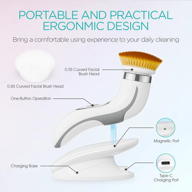 Alt view image 6 of 7 - Facial Cleansing Brush-Spin Face Scrubber Exfoliator Rechargeable, 2-Speed Rotation, Electric Face Wash Brushes for Cleansing and Exfoliating, with 2 Brush Heads, Grey