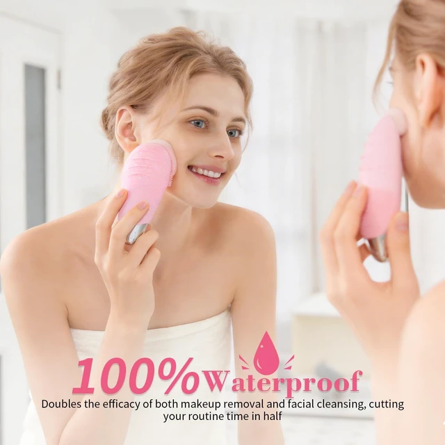 Alt view image 5 of 7 - Facial Cleansing Brush, Rechargeable Silicone Face Scrubber with 5 Cleansing Modes, Portable Vibrating Exfoliator Scrubber for Deep Cleaning, Waterproof Face Brush for Women(Pink)