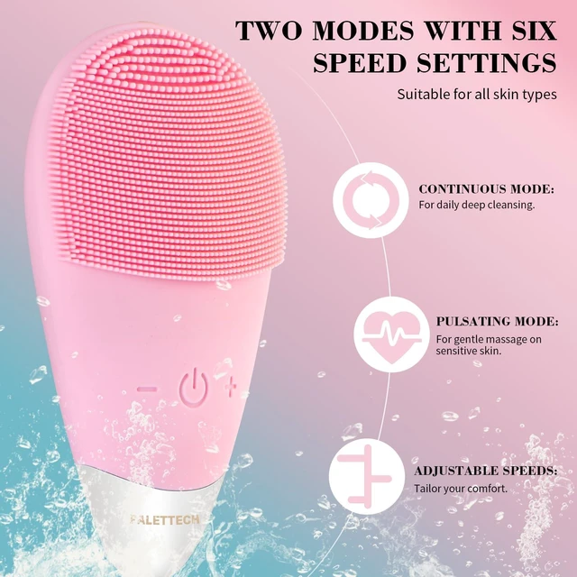 Alt view image 6 of 7 - Facial Cleansing Brush, Rechargeable Silicone Face Scrubber with 5 Cleansing Modes, Portable Vibrating Exfoliator Scrubber for Deep Cleaning, Waterproof Face Brush for Women(Pink)